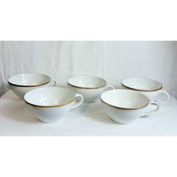 Set of 5 1960s Translucent Porcelain Royalton China Tea Cups with Gold Rim - Picture 1 of 6
